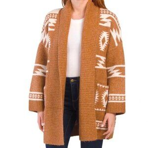 Tahari Western Aztec Geometric Print Shawl Collar Cardigan Sweater Size Small